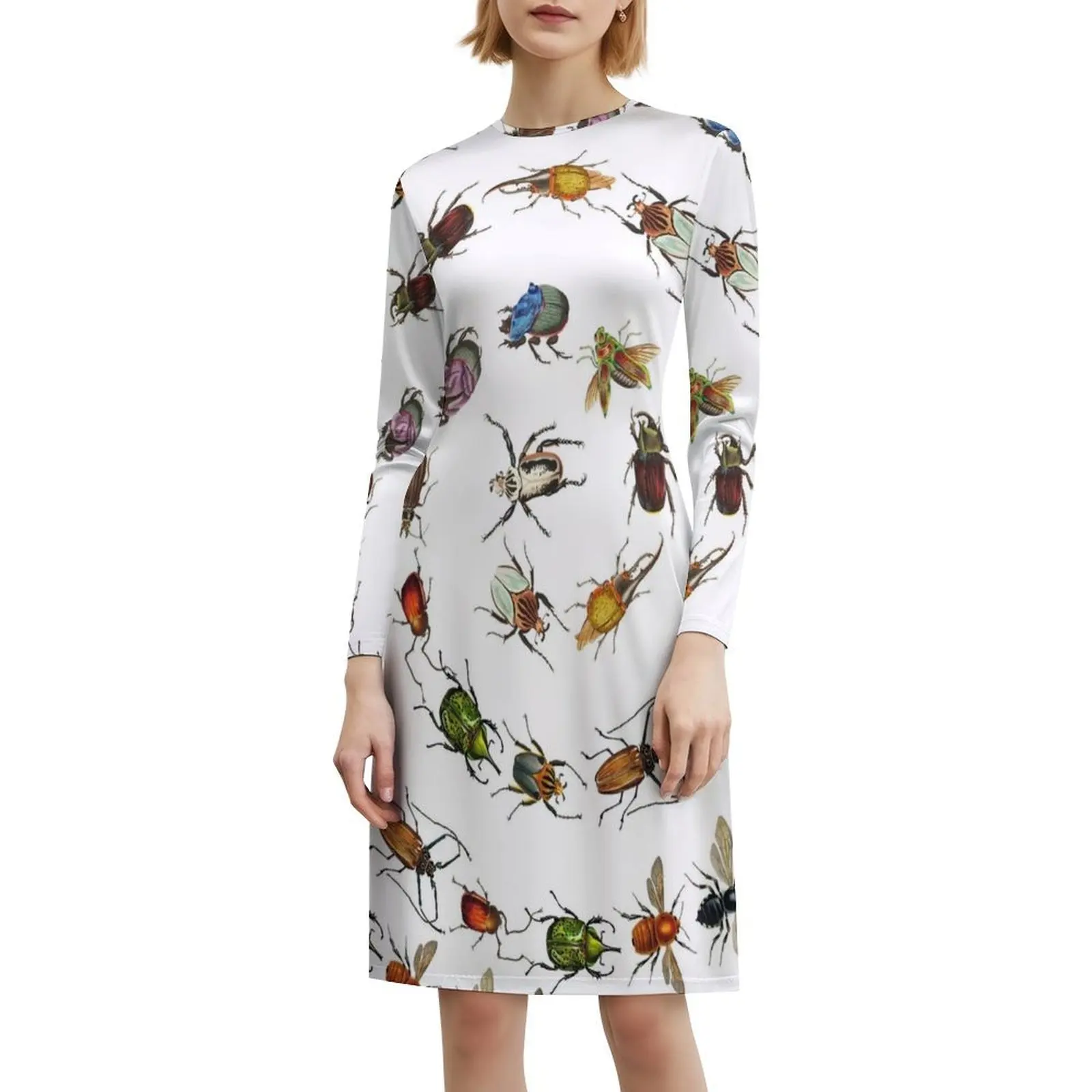 فستان نسائي أنيق بنمط البق والخنافس الكلاسيكي الملون للحفلات على شكل حرف a مع خيارات قصيرة/طويلة/بدون أكمام