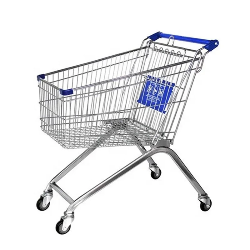 Carrito de compras de acero plegable para supermercado, carrito de compras europeo con ruedas de PU