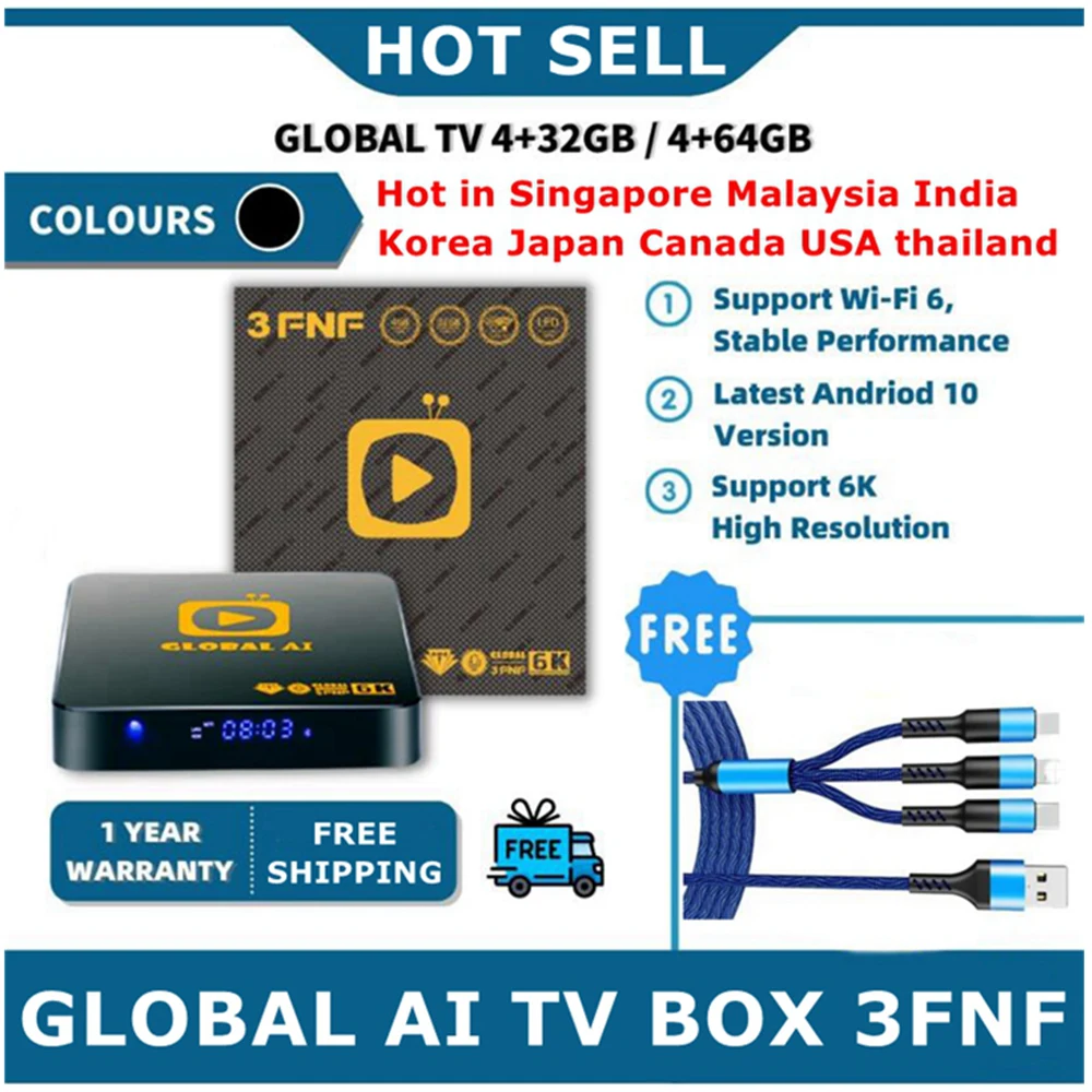 2023 صندوق تلفاز AI عالمي 5FNF 4GB 64GB أندرويد 10 التحكم الصوتي لسنغافورة ماليزيا كوريا اليابان HK TW الولايات المتحدة الأمريكية CA GOGE MINI Global AI
