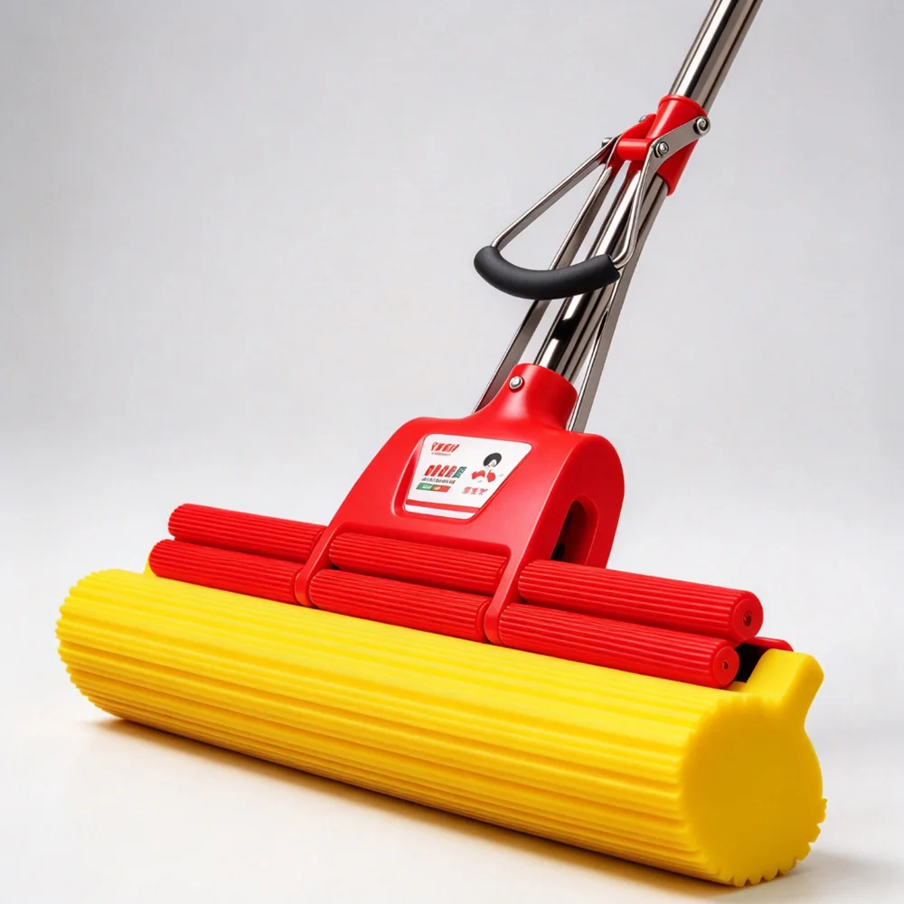 PVA Mop 3-Roller Self Wringing Sponge Mop, Absorbent Gel Mop for Home Bathroom Floor Cleaning
