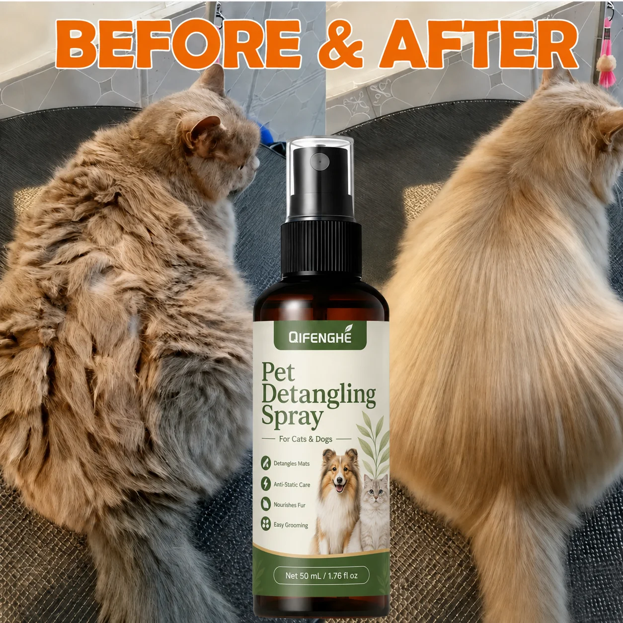 Pet Hair Detangler and Dematting Spray for Dogs Cats Anti Static No Rinse Coat Care Softens Knots Tangles Easy Combing 50ml