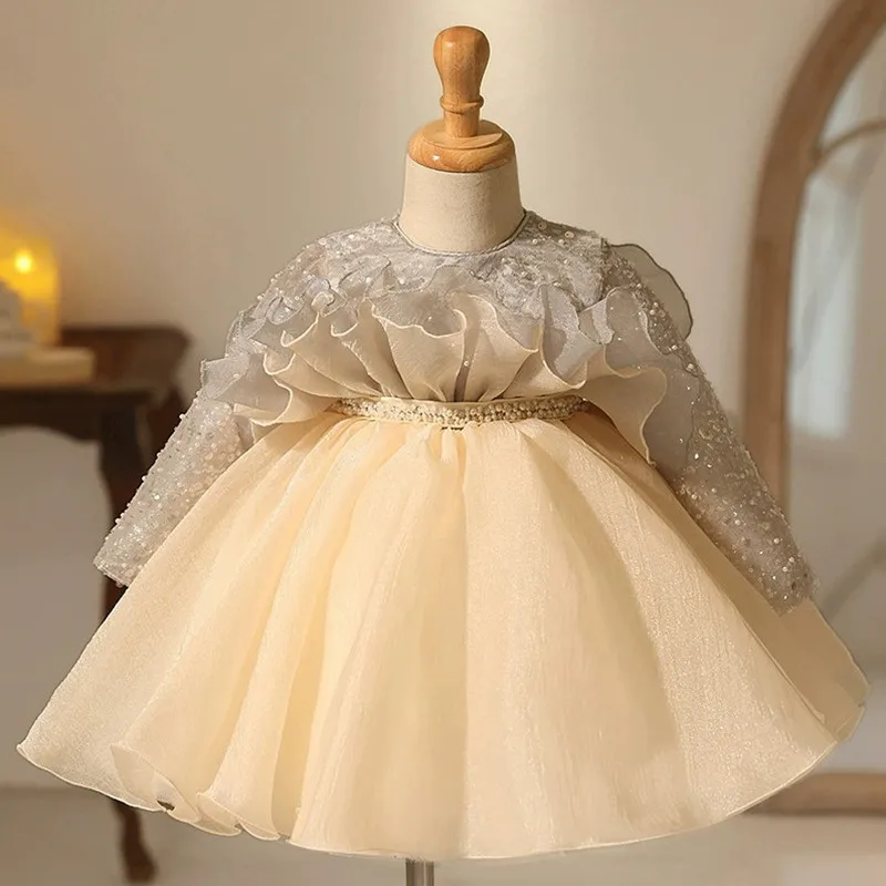 

High-End Children's Princess Sequined Costume Host's Piano Performance Birthday Girls Party Dresses A4689 Vestidos