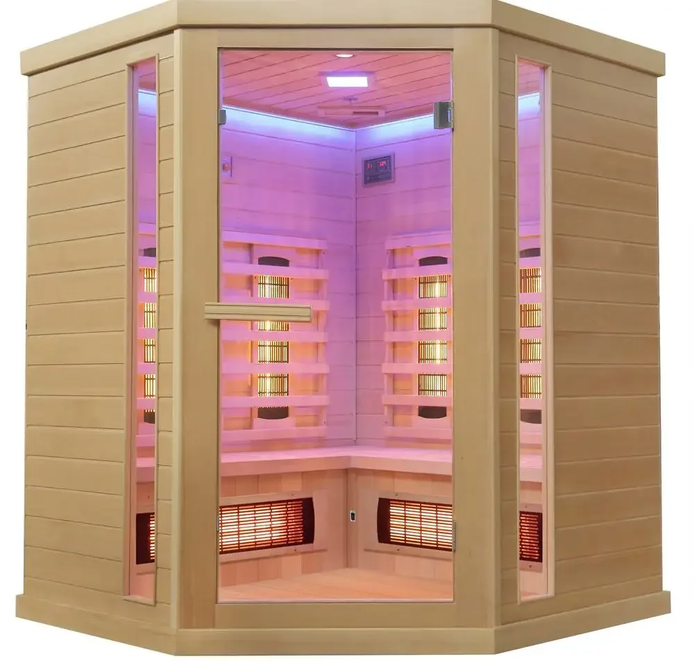 Solid Wood Infared Sauna Room 2-4 People Capacity 220v Voltage with Far Infrared & Hemlock Functions & Features