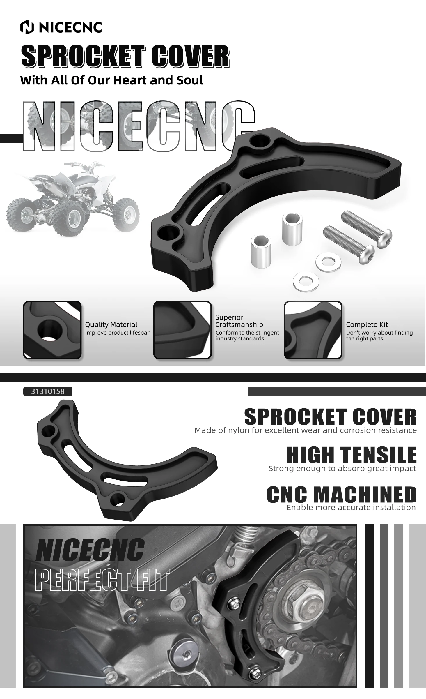 NiceCNC ATV für Yamaha YFZ450R YFZ 450R 2009–2024 2021, Kettenradabdeckung, Schutzgehäuse, Schoner, Premium-Nylon-Ersatzzubehör – Detail 1