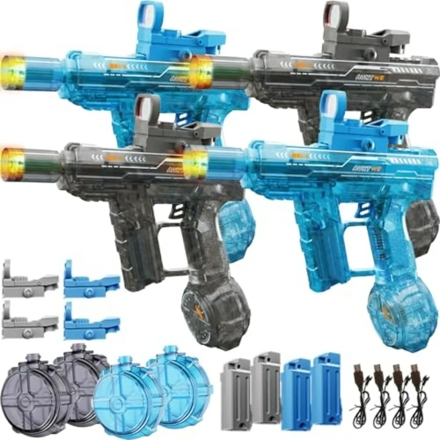

Outdoor summer water gun set: rechargeable electric blaster with LED lights, blue plastic, leak-proof large capacity and long-r
