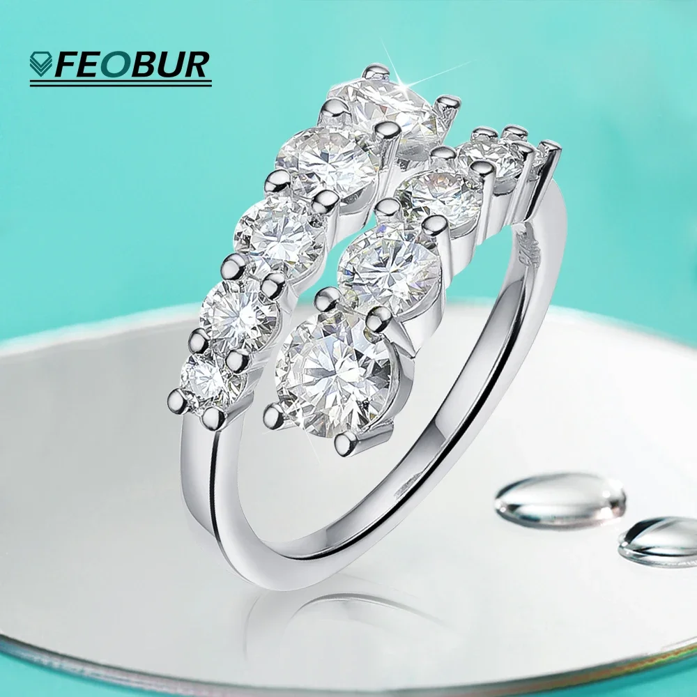 

Moissanite Rings for Women S925 Sterling Silver Double-ended Open Luxury Sparkling Diamond Wedding Engagement Band with GRA