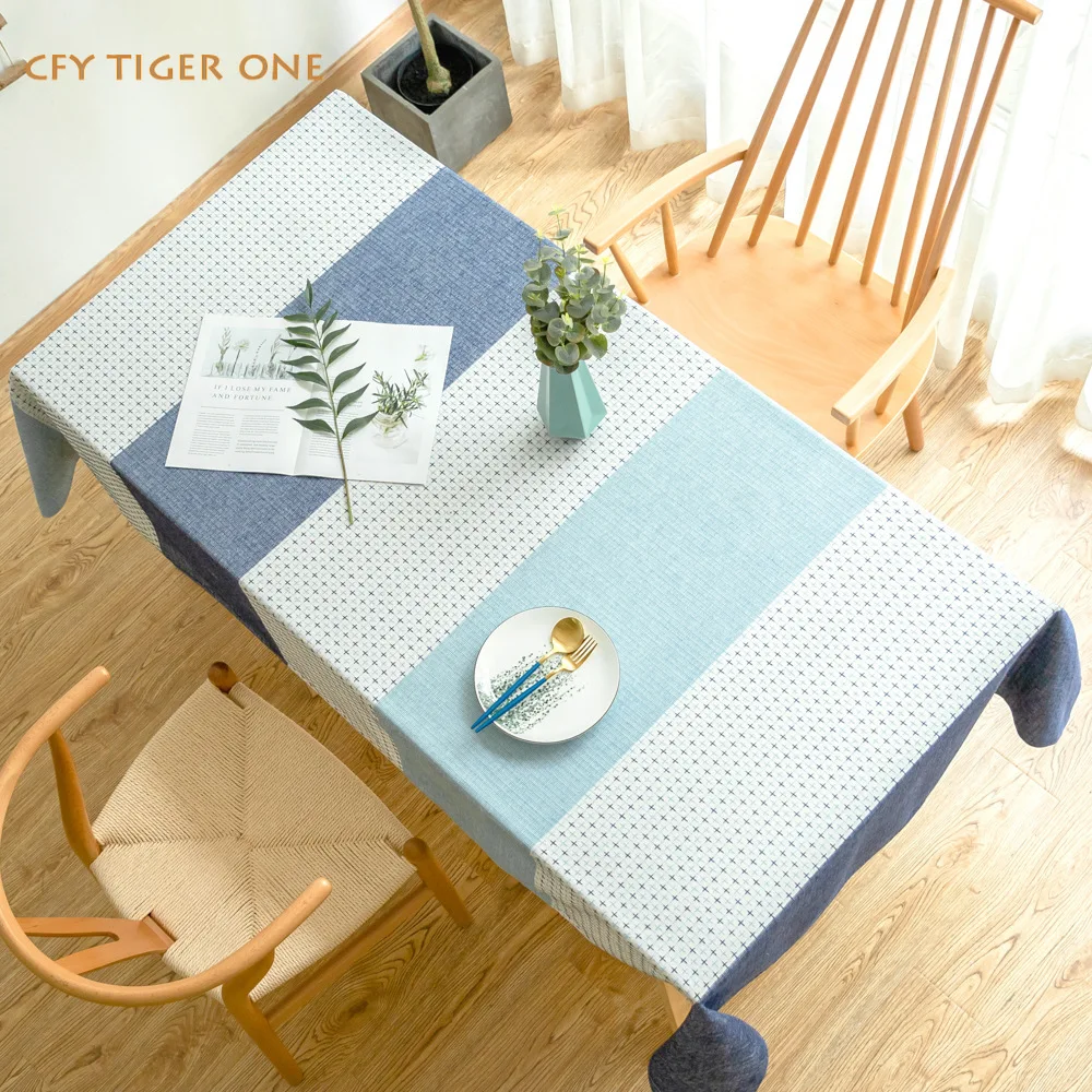 Cotton Linen Nordic Color Block Tablecloth  Antifouling Rectangular Tablecloth Oil Resistant Coffee Table Mat Table Cover