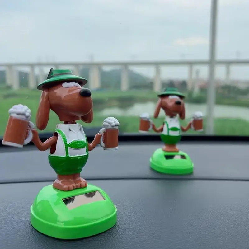 Creative Puppy Car Figurine Features Two Glasses In Its Hands, Resembling Overflowing Beer Hops; It's A Very Unique Car Ornament