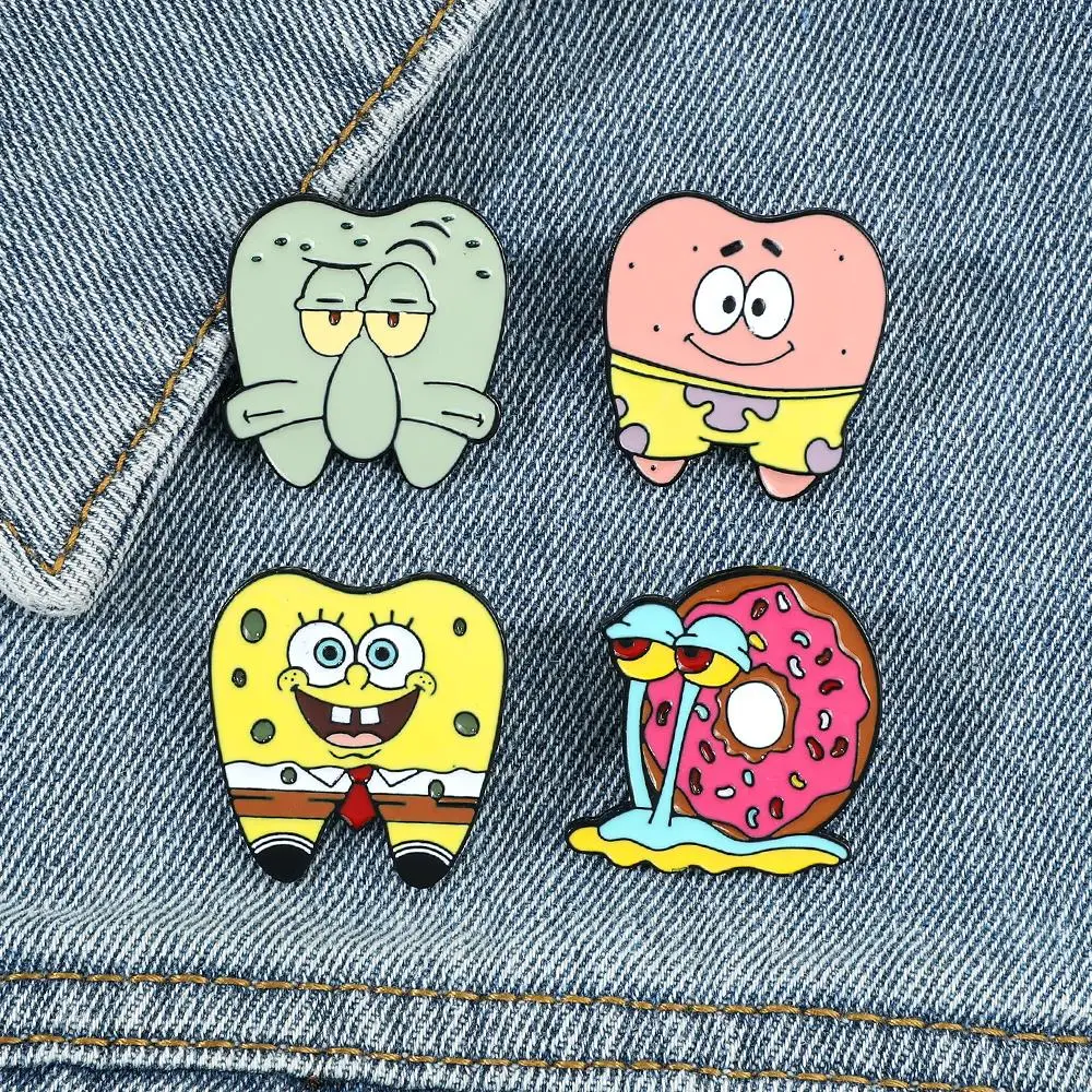 Anime SquarePants Brooch Funny Tooth Shape Patrick Star Squidward Tentacles Badge Enamel Brooch Jewelry Accessories