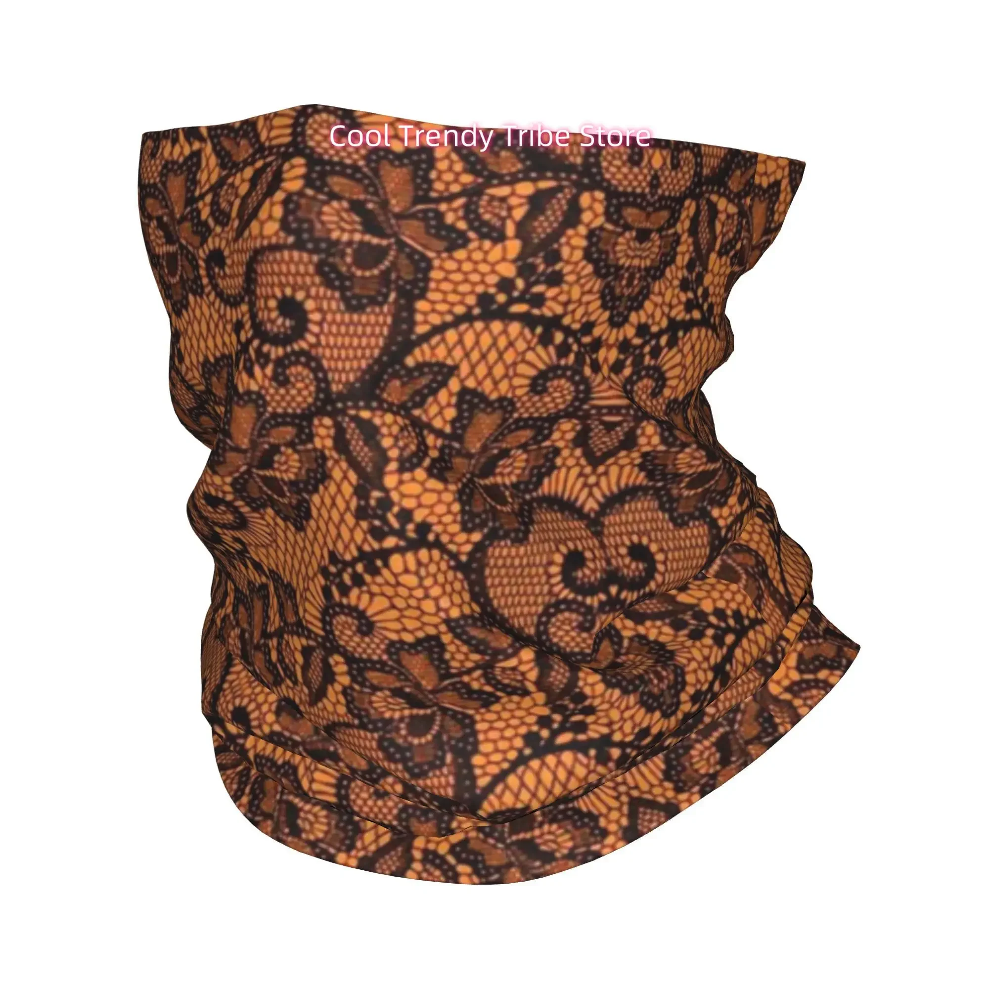 Orange Black Lace Floral Gothic Vintage Novelty Print Bandana Men Funny Head Scarf Outdoor Fashion Headwrap Gift