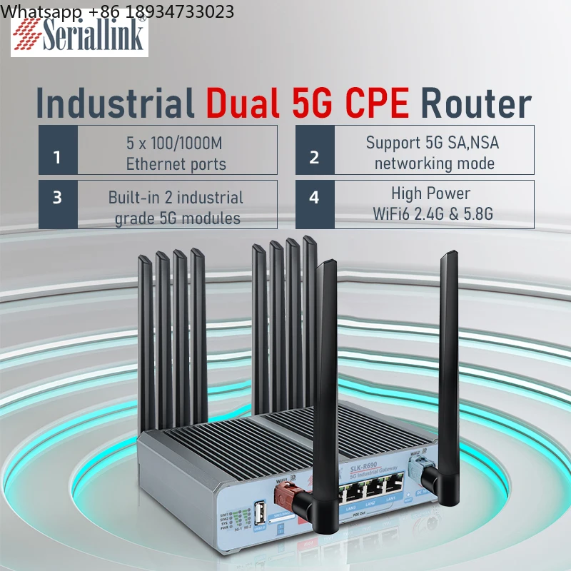 SERIALLINK Industrial  5g E-SIIM Router Dual 5G Modems Dual Sim Cards with WIFI6  POE GPS CAN Optional SLK-R690-5G-A2