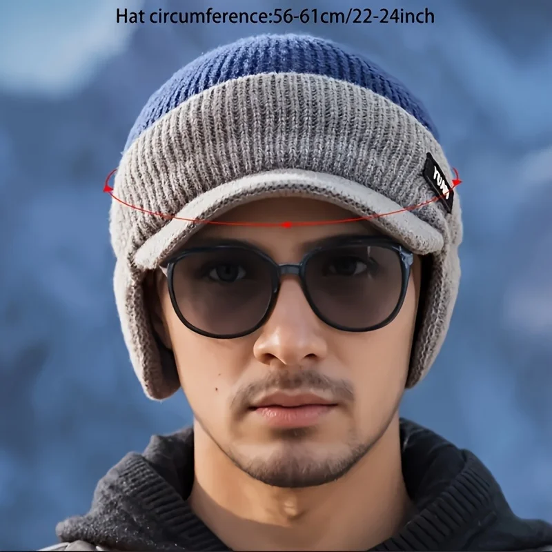 1 Men's Winter Thick Color Blocked Sun Hat - Suitable for Outdoor Travel in Cold Weather, Outdoor Activity Hat, Balaclava Hat