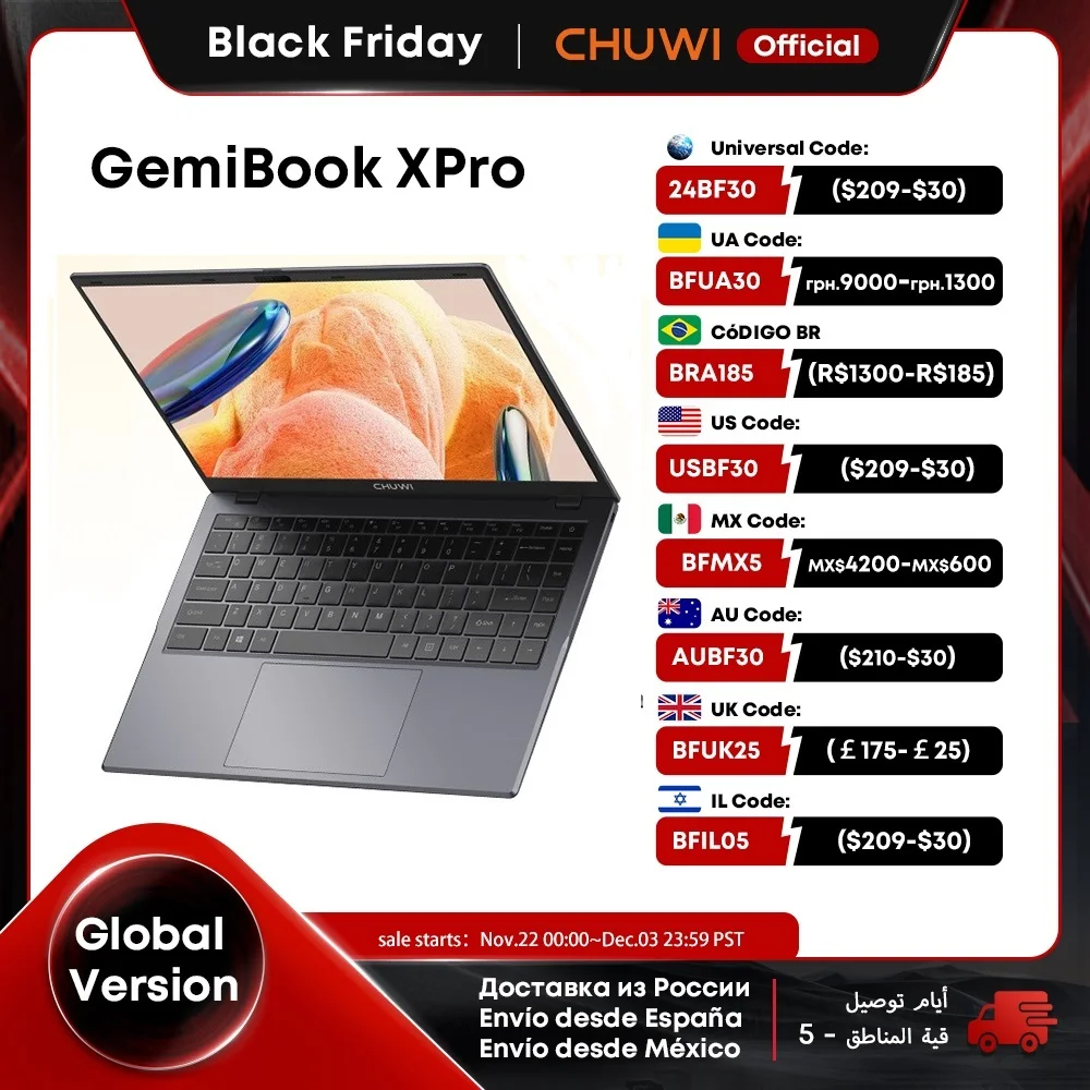 CHUWI GemiBook XPro Laptop Intel N100 Processors 8GB RAM 256GB SSD 14.1-inch UHD Screen With Cooling Fan Windows 11 Notebook