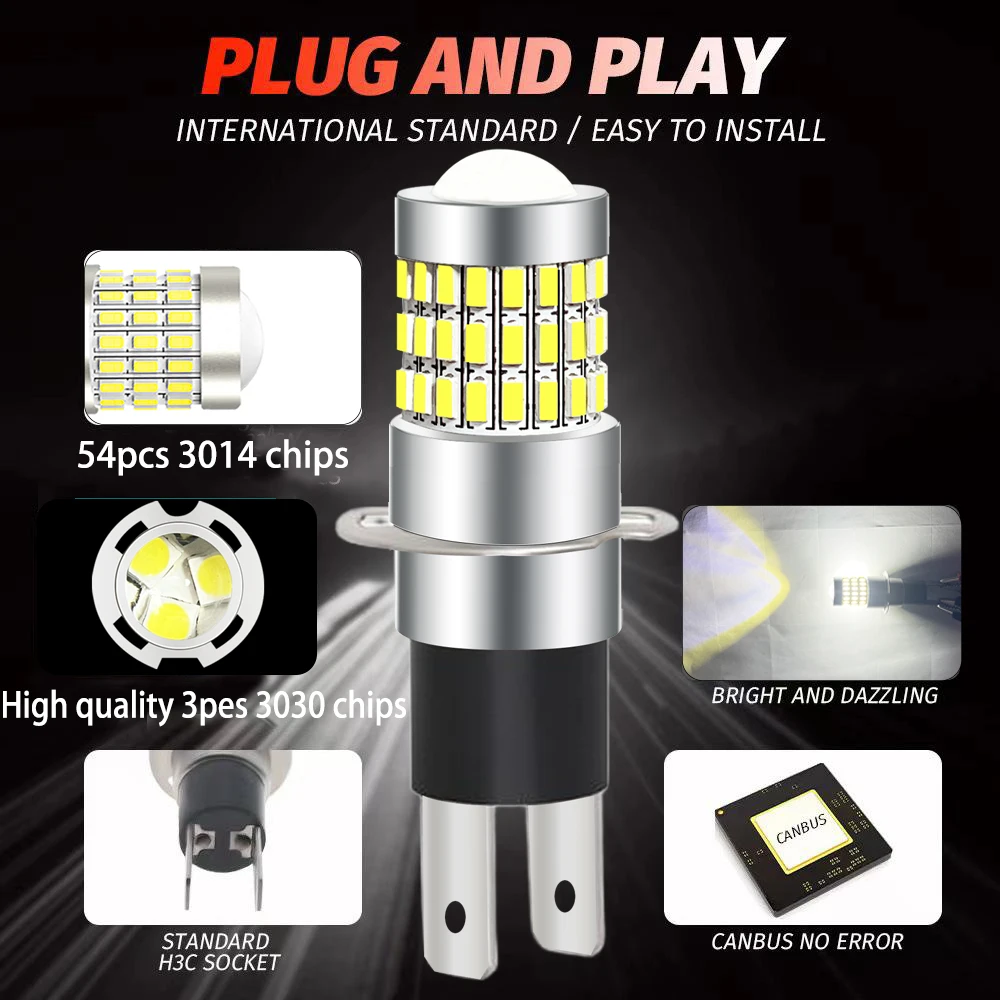 2 مصباح ضباب للسيارة H3C، مصابيح إضاءة نهارية، مصابيح أمامية أمامية، مصابيح إضاءة بيضاء 6000KLED، أبيض 12 فولت/24 فولت 57LED #6