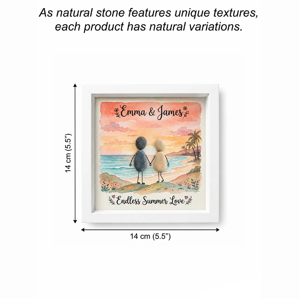 Personalised Custom Pebble Art Frame,Custom Names & Phrase,Coastal Vacation‑style Romantic Souvenir,Loving Couples,Newly Married