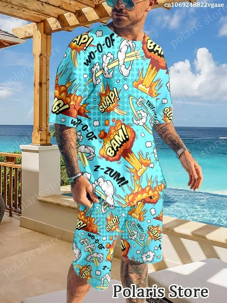

Hot Summer Graffiti Sports Man Funny Set 3D Printed T-shirt Set Comic Illustrations Oversized Hip Hop Tracksuit 2 Piece Uniform