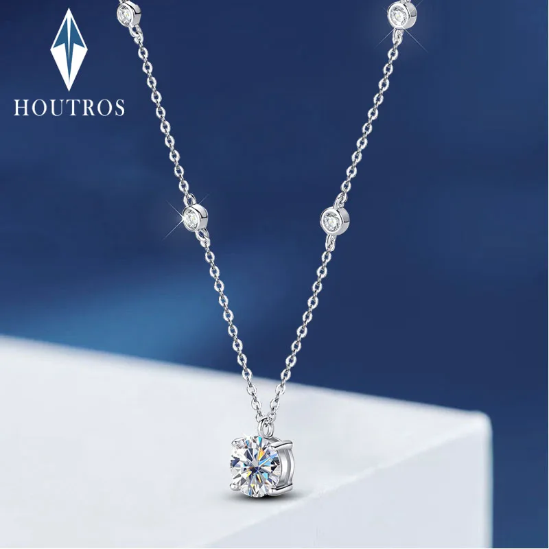

Houtros 2 Carat Four-Claw Moissanite Pendant For Women 925 Sterling Silver D Color Diamond Neck Chain Wedding Fine Jewelry GRA