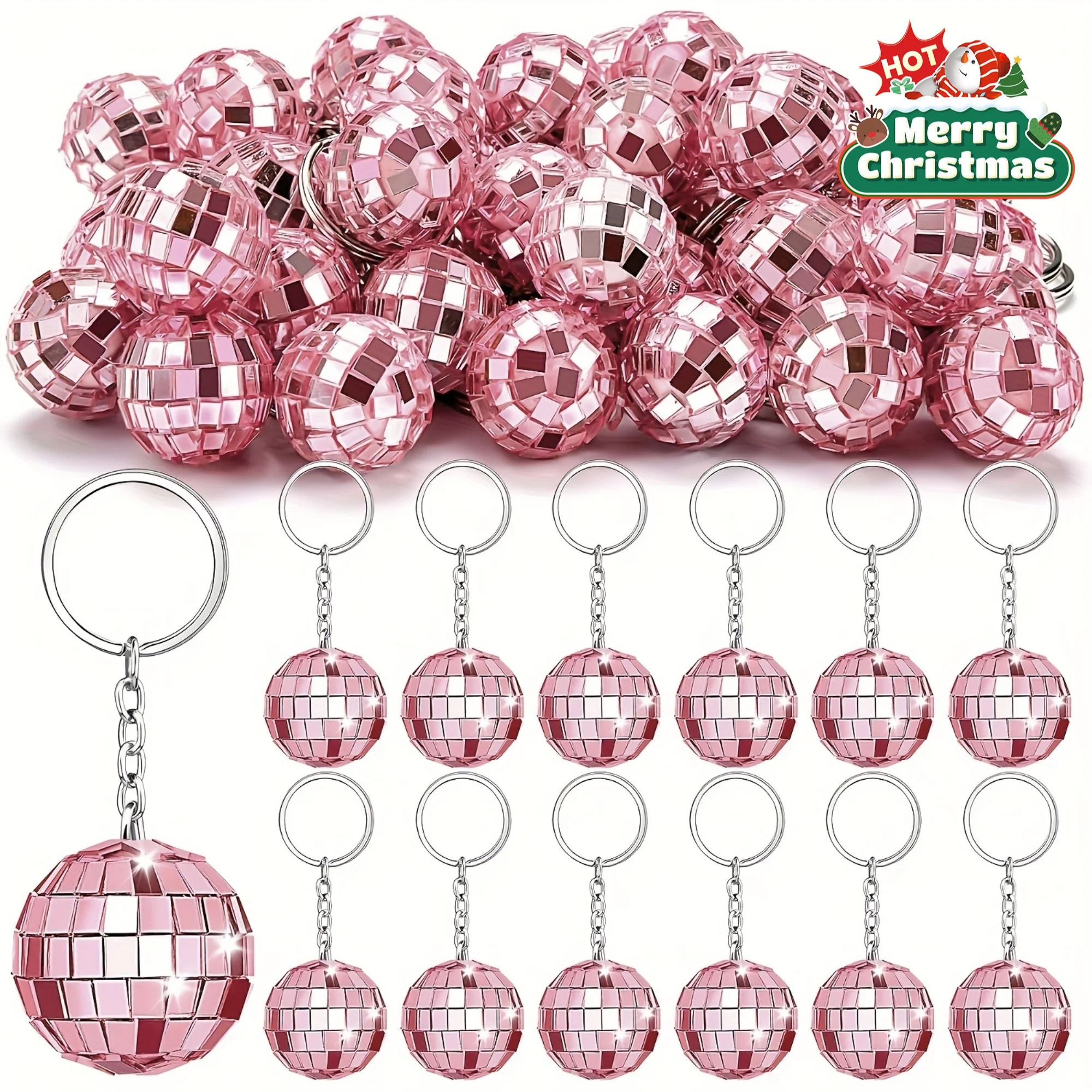 Porte-clés boule Disco 12 pièces, porte-clés boule Disco en vrac, Mini porte-clés boule Disco rose, cadeaux de fête pour la décoration de fournitures de fête