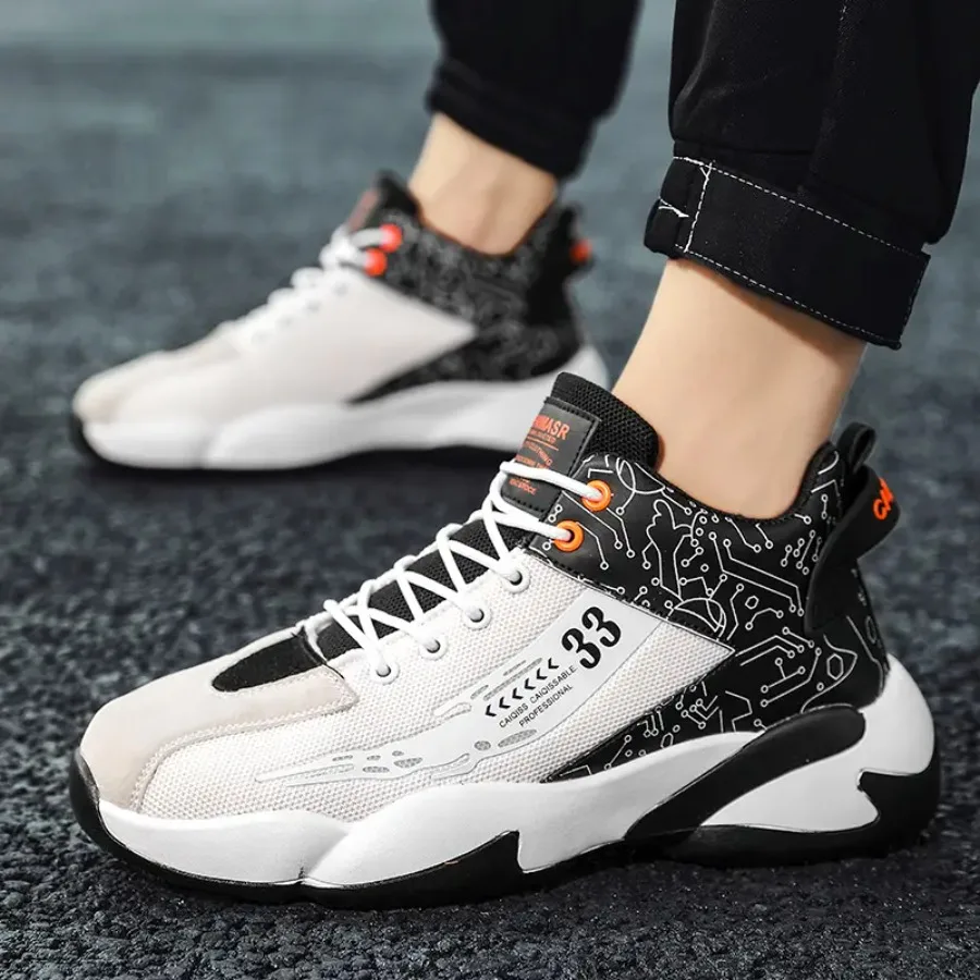 

High Top Athletic Shoes for Men Fashionable Versatile Campus Sports Basketball Casual Wear Sneakers Dad Shoes