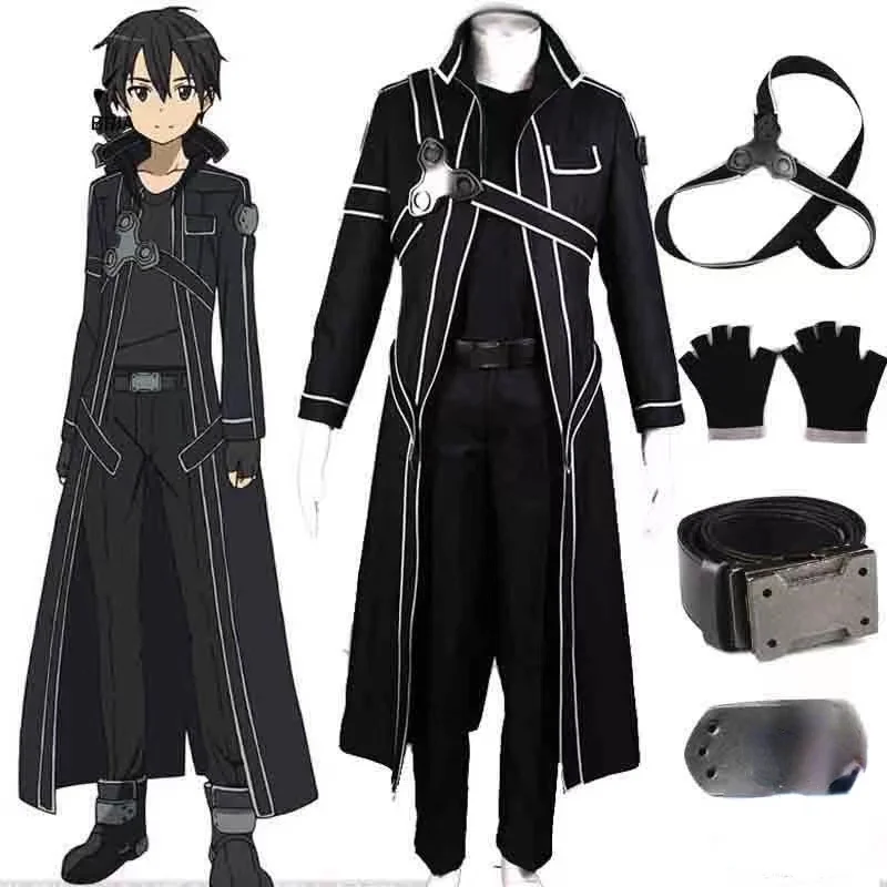 

Anime Sword Art Online Cosplay Costumes Kirito Kazuto Kirigaya Jacket Halloween Costumes Robe Suit Wig Party A Uniform Colthing