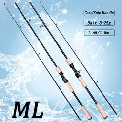 ML Action Fishing Rod 2 Section Lure 8-25g Spinning/Casting Fishing Rod Sensitive Solid Tip High Carbon Lure Rod 1.65M/1.8M