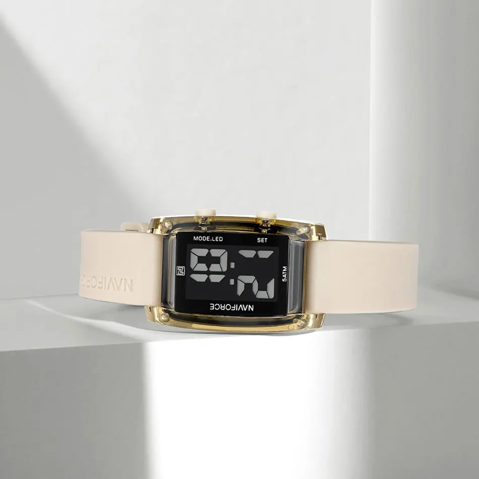 Naviforce-女性用防水スポーツ腕時計,電子時計,デジタル液晶,アラーム,クロノ,学生,ファッション