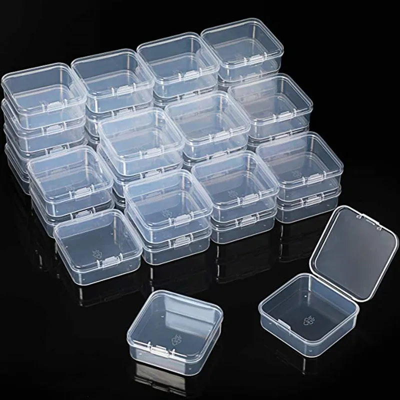 

48Pcs Mini Storage Box Transparent Square Plastic Box Earrings Jewelry Packaging Storage Small Square Box Jewelry Organizer