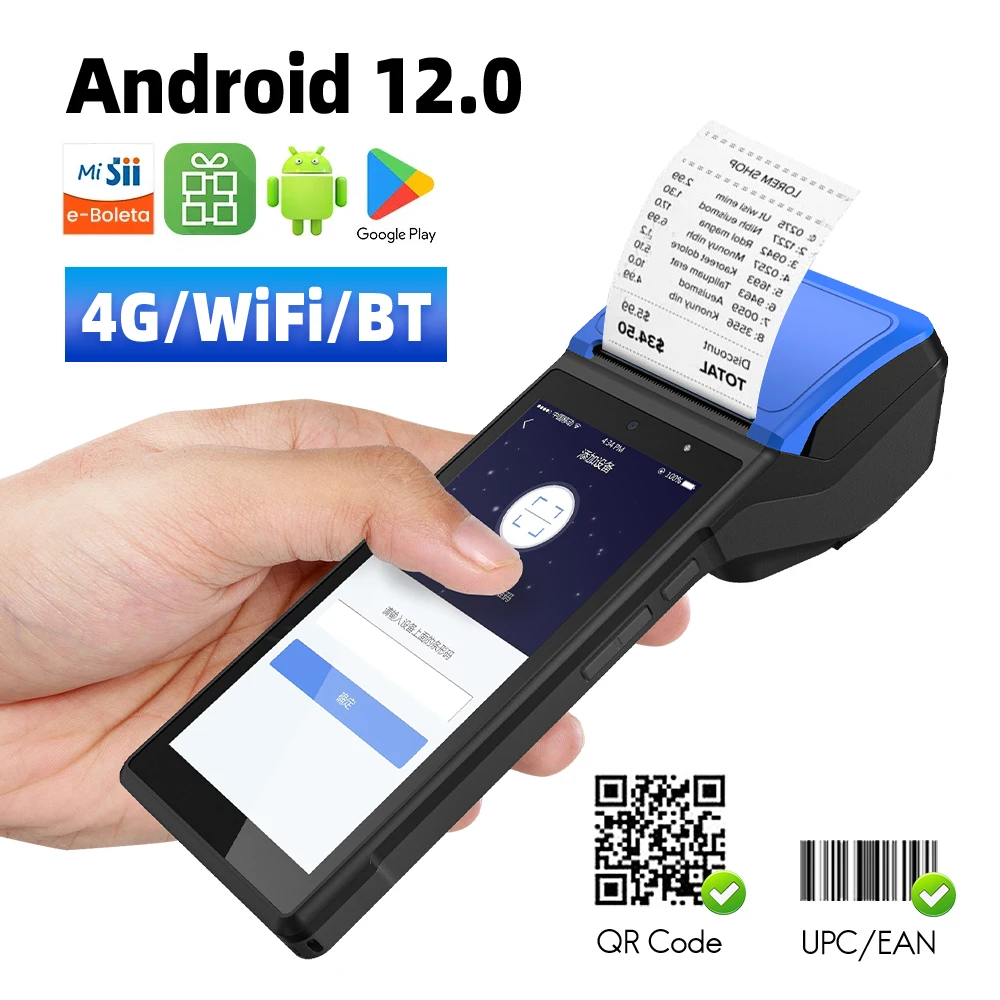 Handheld Android PDA Mini PC Pos Terminal Receipt Bill Thermal Printer Machine All in one with Camera Barcode Reader