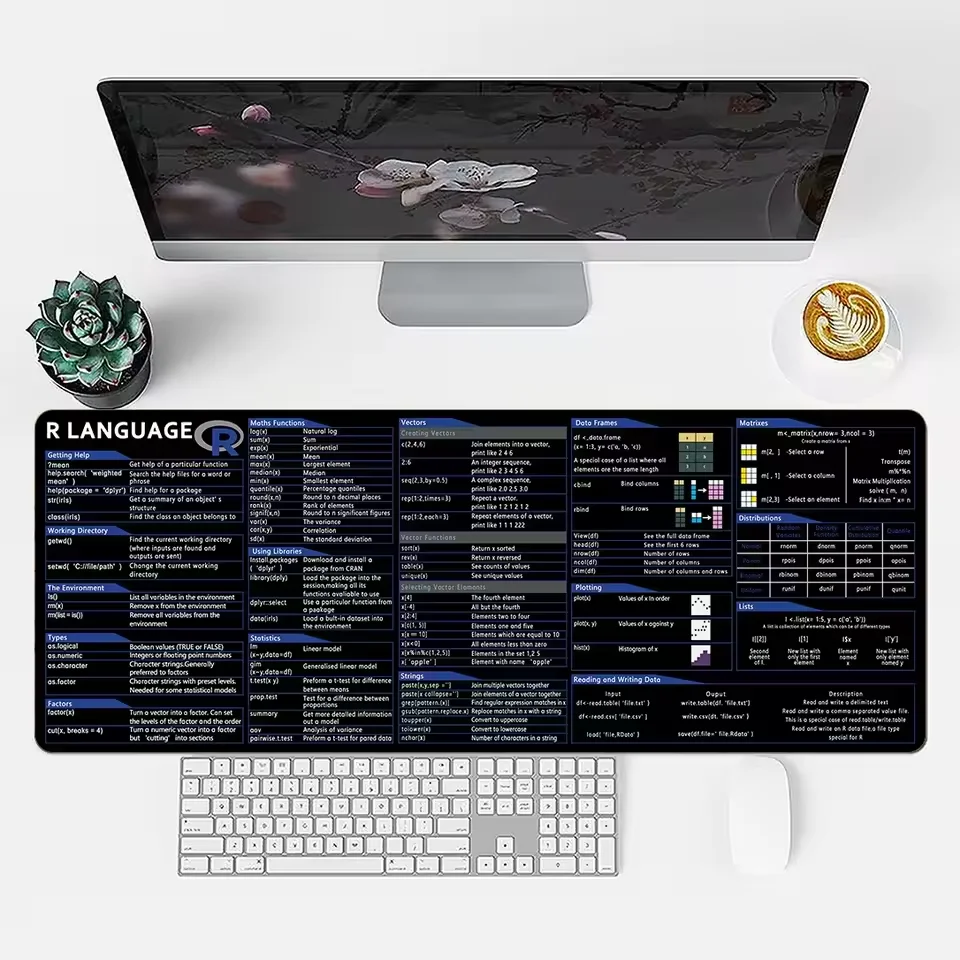 R Statistical Programming Data Science Shortcuts PU Leather Desk Mat | XXL Comprehensive Reference for Coding Analysis Workflow
