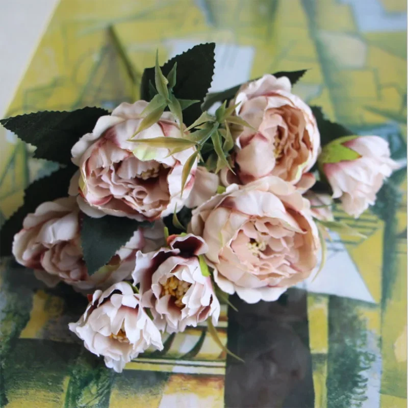 1 Bouquet de Pivoines Artificielles, Fausses Fleurs, pour l'Extérieur, l'Intérieur, le Mur de Mariage, la Chambre à Coucher, le Bureau, la Décoration de la Maison