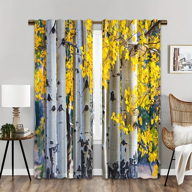 2pcs Curtains With Various Colors Featuring Unique And Creative Patterns Of Tree Forests 3D Digital Print Curtain For Bedroom