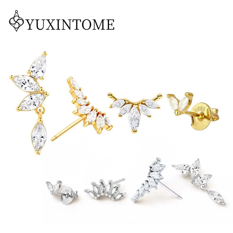 

925 Silver Ear Needle Leaf-shaped Zircon Stud Earrings Marquise Crystal Zircon Exquisite Earrings Fashion Party Jewelry Gifts