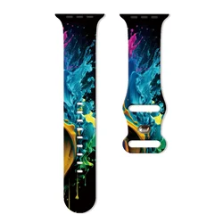 Fluid Pigment Printed Strap for Apple Watch 11 10 9 Silicone Bands Replaceable Bracelet for iWatch 46mm 42mm 41mm 40mm Watchband