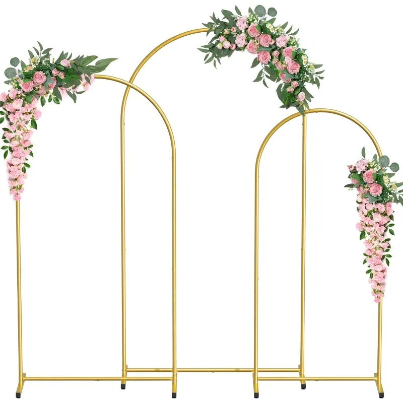 

Metal Arch Backdrop Stand Set of 3 (7.2FT,6.6FT,6FT), Upgraded Thickened Gold Wedding Arch Frame Balloon Arch Stand Wedding