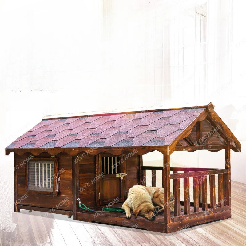 

Rainproof Outdoor Carbonized Solid Wood Dog House Courtyard Fence Medium Large Dog Dog Cage Labrador Golden Retriever