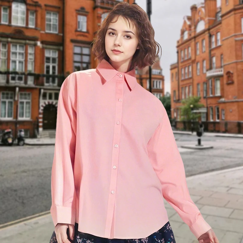 Nieuwe Vrouwen Lange Mouw Effen Kleur Losse Comfortabele Zachte Katoenen Dame Blouses Turndown Vrouwelijke Kraag Shirt Tops Kleding