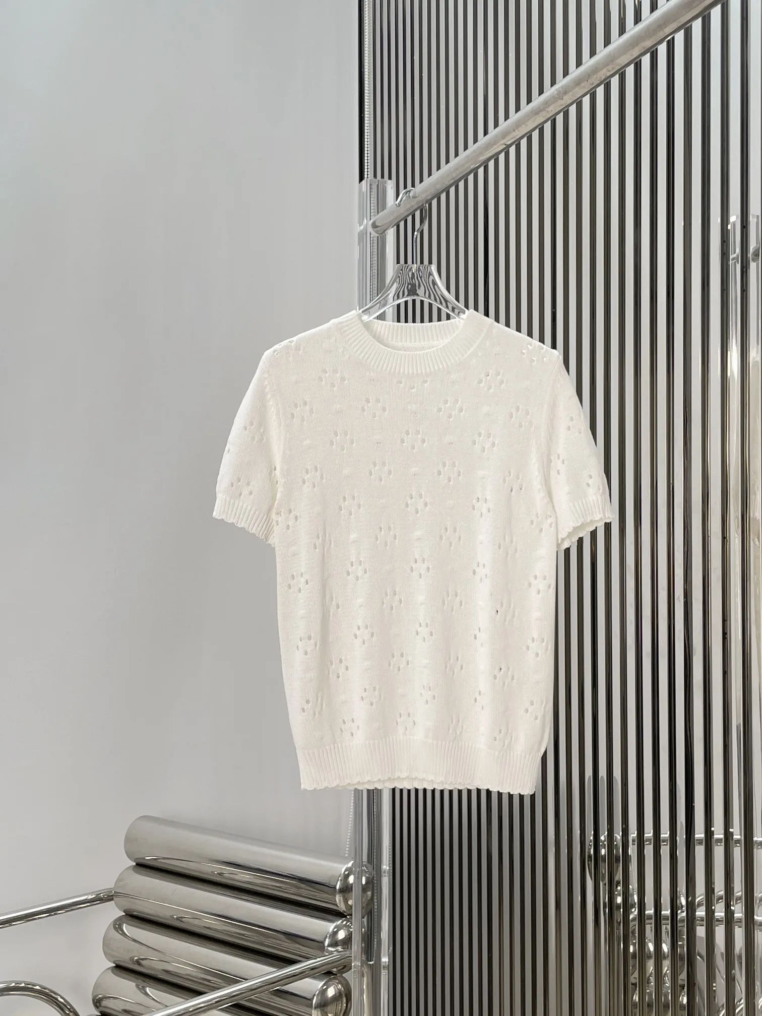 High Quality Women's Knitted Short Sleeve Hollow out round Neck Top Fashionable Elegant Simple Style Summer Casual Wear