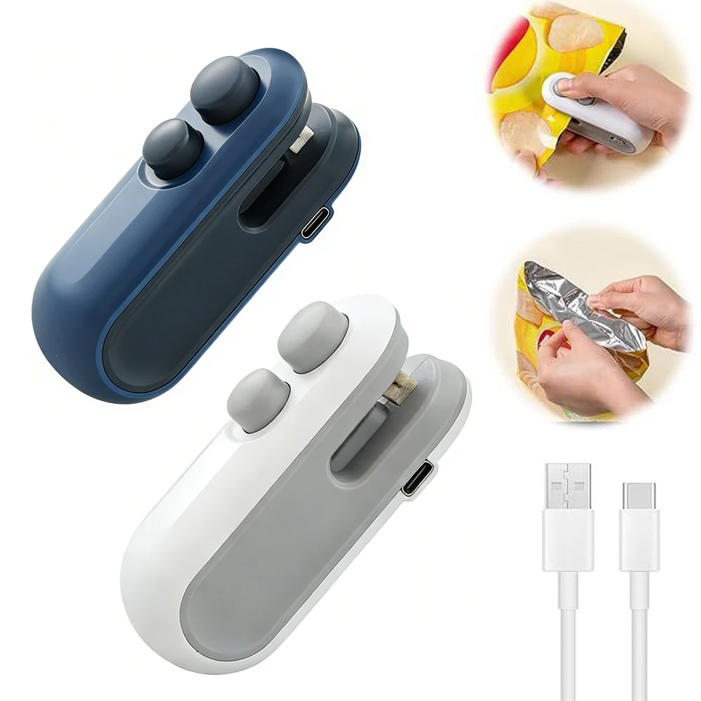 

2 In 1 Heat Bag Sealer Cutter Mini Rechargeable Handheld Vacuum Sealer Portable Plastic Bag Sealing Machine For Food Packaging