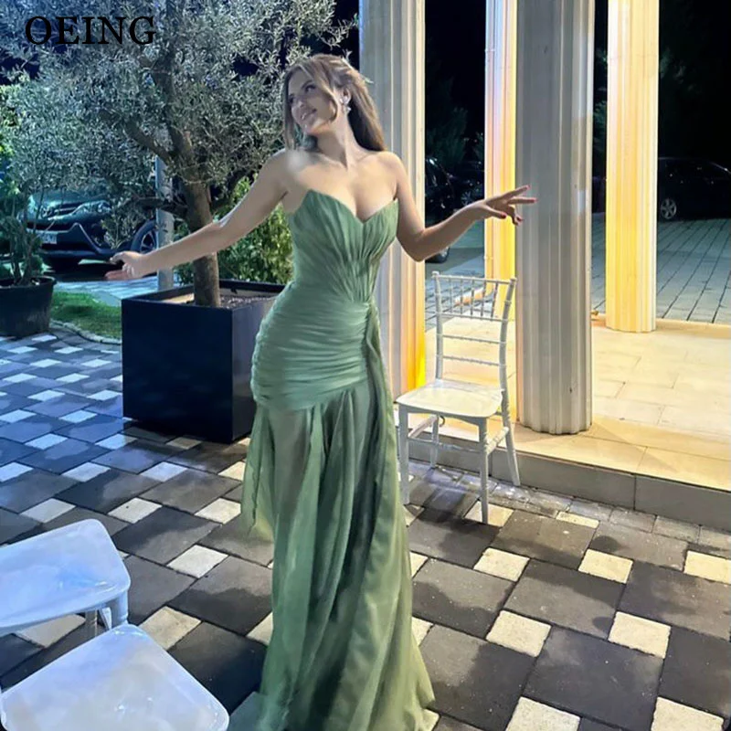 

OEING Elegant Mermaid Prom Dresses Sweetheart Pleats Sleeveless Ankle Length Party Gowns فساتين سهرة Customized