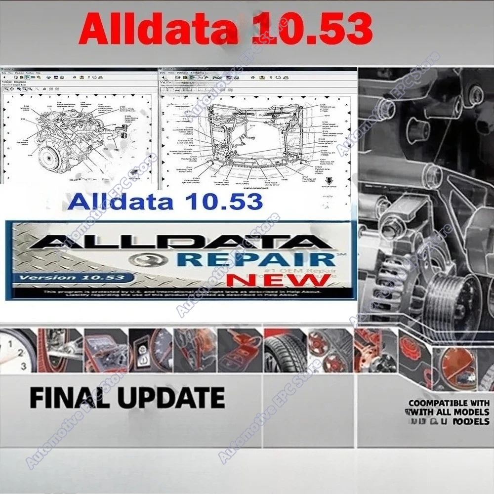 ALLDATA 10.53 obd2 scanner Automotive Car Repair Software autodata & alldata Car accessories Diagnostic Tool with Wiring Diagram
