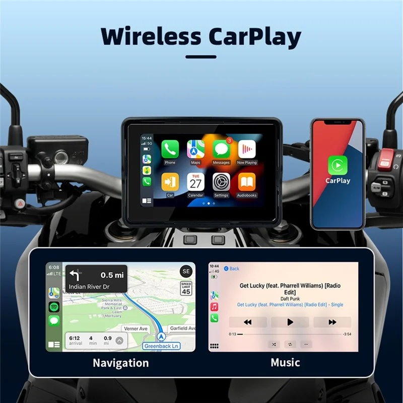 오토바이 디지털 대시 보드 5.0 인치 네비게이션 디스플레이 휴대용 무선 스크린 Carplay Moto Android 자동 지원