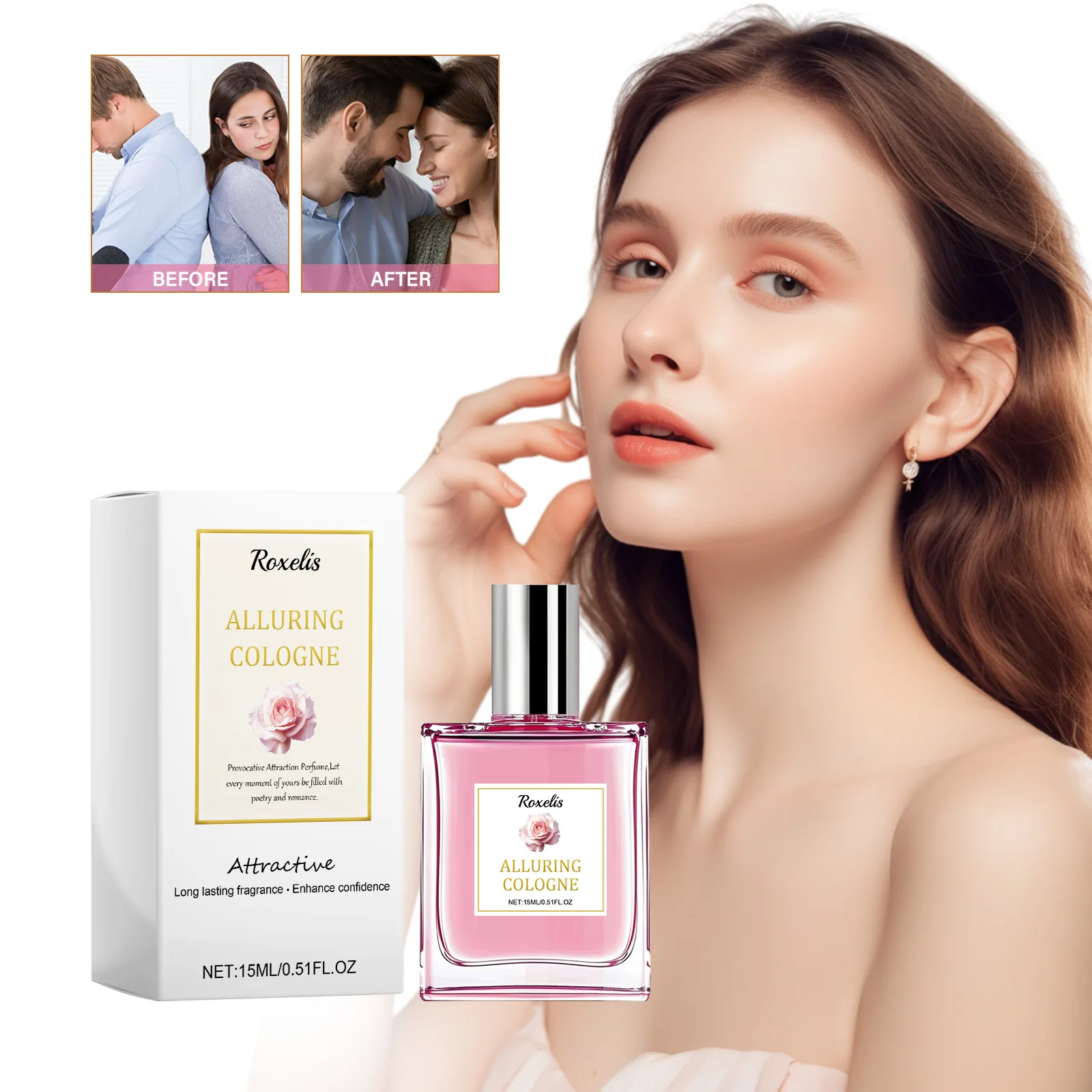 

Roxelis 15ml Pheromone Perfume Fresh Light Floral Scent Long Lasting Fragrance Enhance Romantic Date Atmosphere Rose Perfume