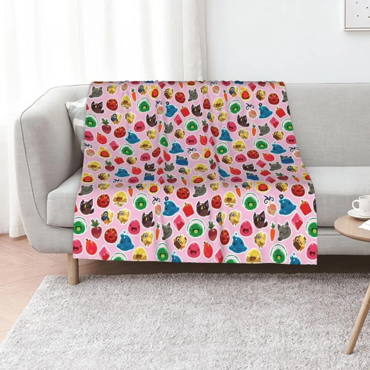 Cute Pink Slime Rancher Pattern Throw Blanket Flannel Fabric Sofas for babies Softest Flannel Luxury Throw Blankets