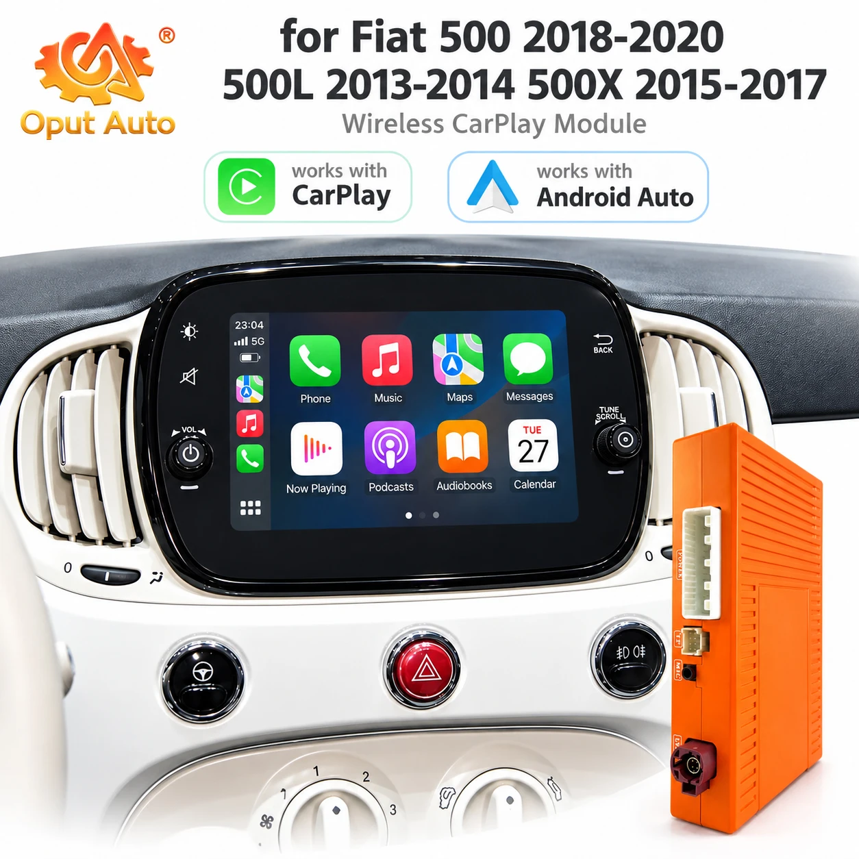 Wireless CarPlay Android Auto Retrofit Kit for Fiat 500 500X 500L 2013-2020 OEM Screen GPS Navigation Rear Camera
