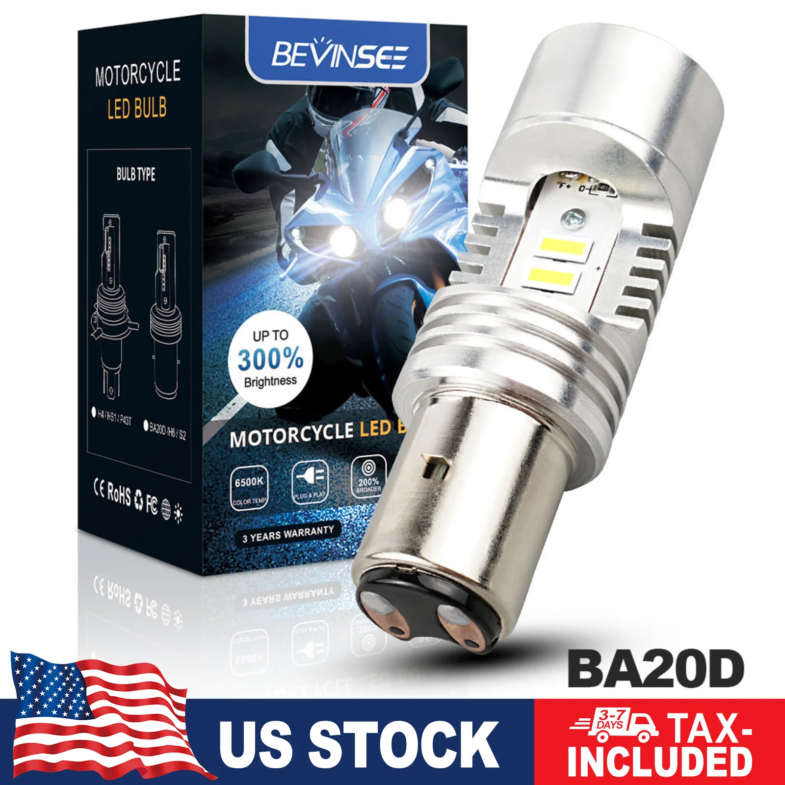 

BEVINSEE 1pc BA20D S2 LED Motorcycle Headlight Bulb Angel Eye Hi-Lo Beam 25W Blue Light For KTM EXC 125 for ATV UTV 12V AC/DC