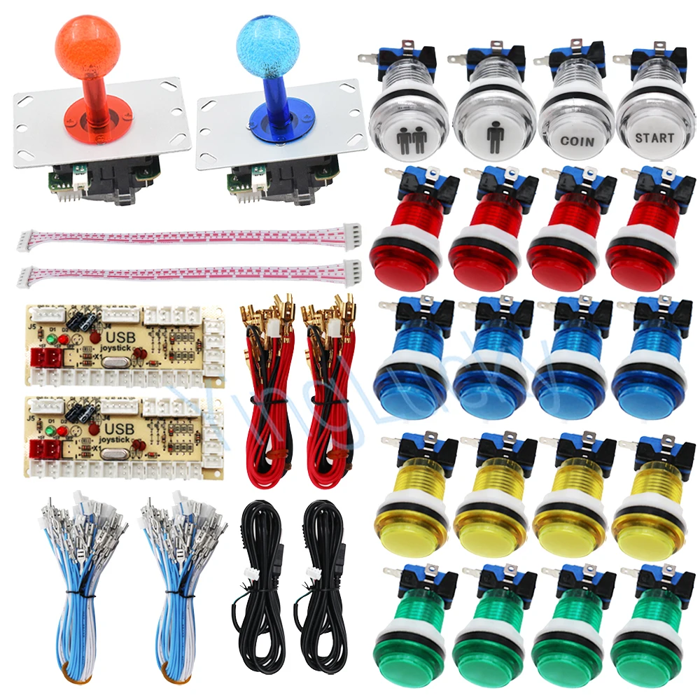 DIY LED Joystick Arcade Kits 2 Players With 20 LED Arcade Buttons + 2 Joysticks + 2 USB Encoder Kit + Cables Arcade Game Parts