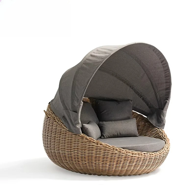 Ulan Vine Grand Lounge الألومنيوم فناء الخوص سرير مستدير للتشمس مع مظلة سرير نهاري لحمام السباحة والحديقة والفندق #4