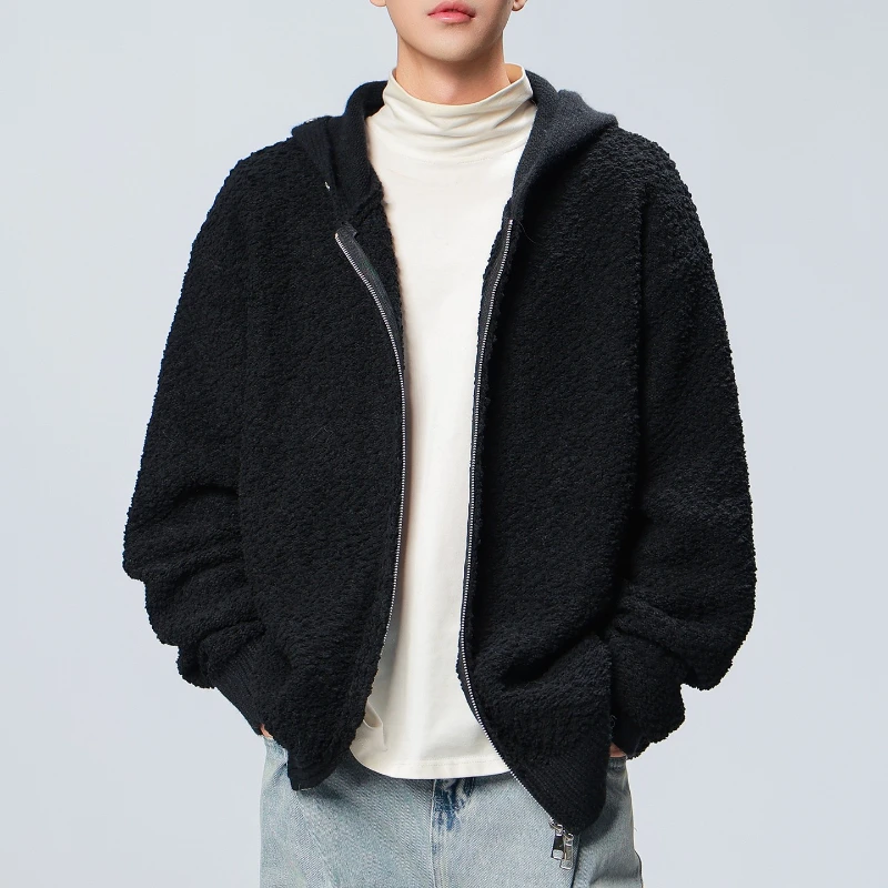 Mens Hoodies Knit Sweater Fleece Cardigan Hooded Men's Sweaters Jacket Casual Full Zip Regular Mens Sweaters Clothes Cardigan