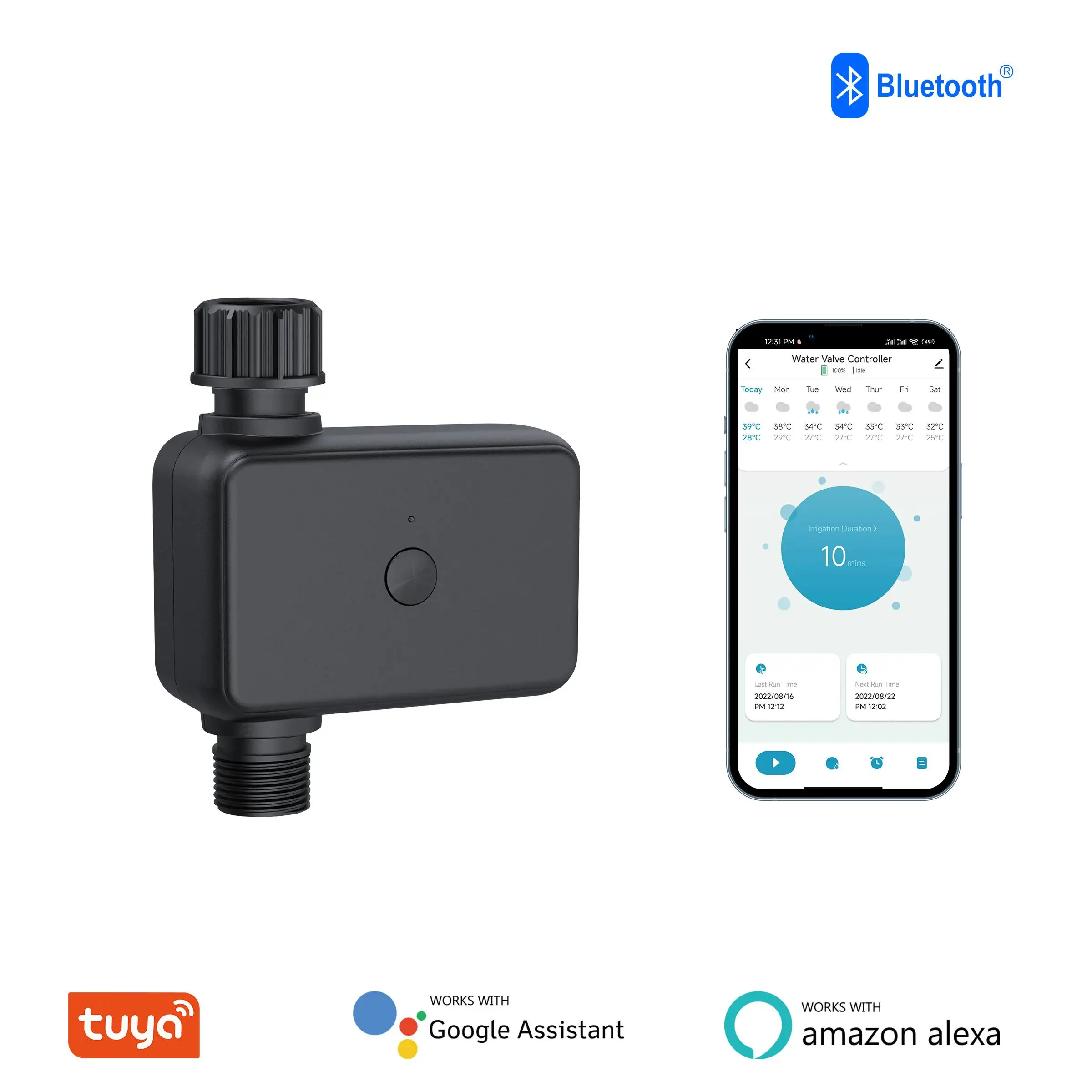 

Умный таймер воды Tuya, программируемый спринклерный таймер, Bluetooth для орошения садового шланга, совместимый с Alexa Hey Google