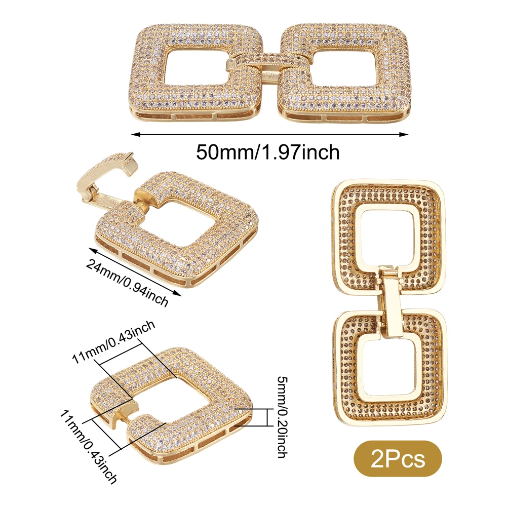 2pcs Brass Micro Pave Cubic Zirconia Square Fold Over Clasps for DIY Jewelry Findings Accessories Handmade Making Mixed Color
